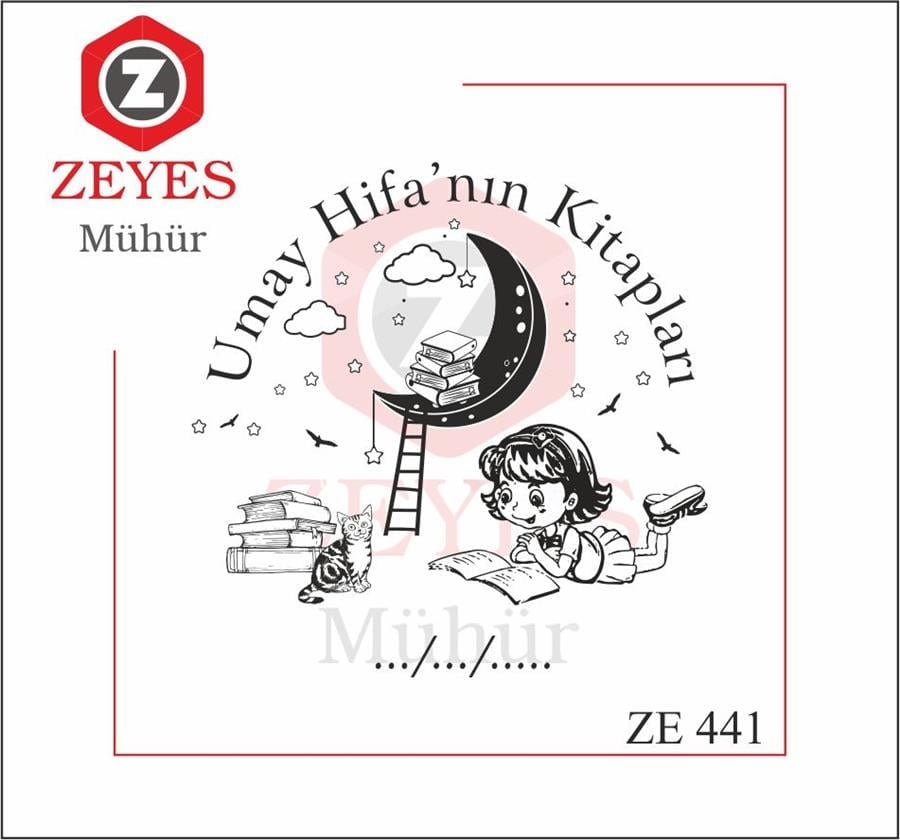Kedisi Ile Kitap Okuyan Mutlu Kiz Mührü   ZE 441