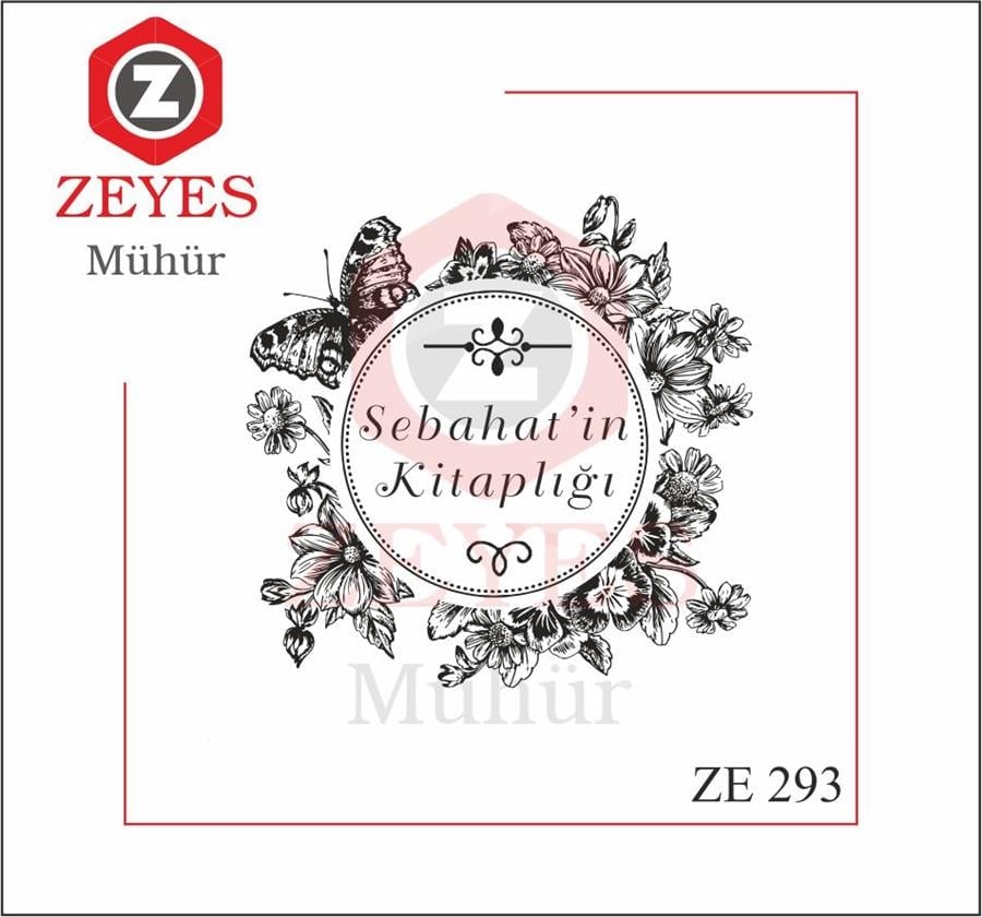 Kelebekli ve Çiçekli Çerçeveli Kitap Mührü  ZE 293