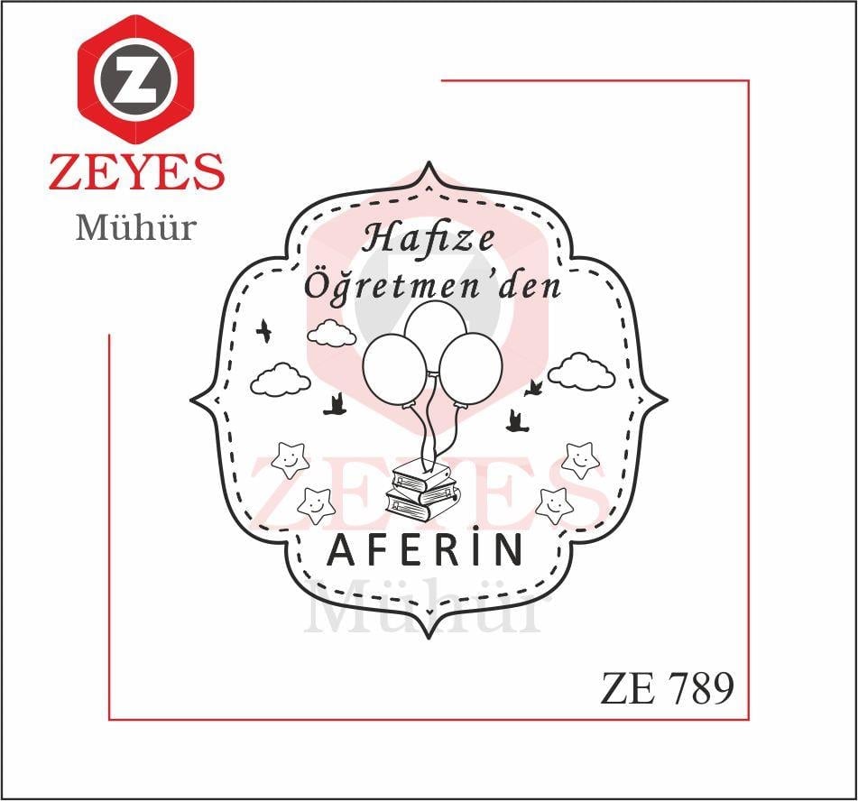 Öğretmen Gülen Yıldızlar ve Balonlar Aferin Mührü ZE 789