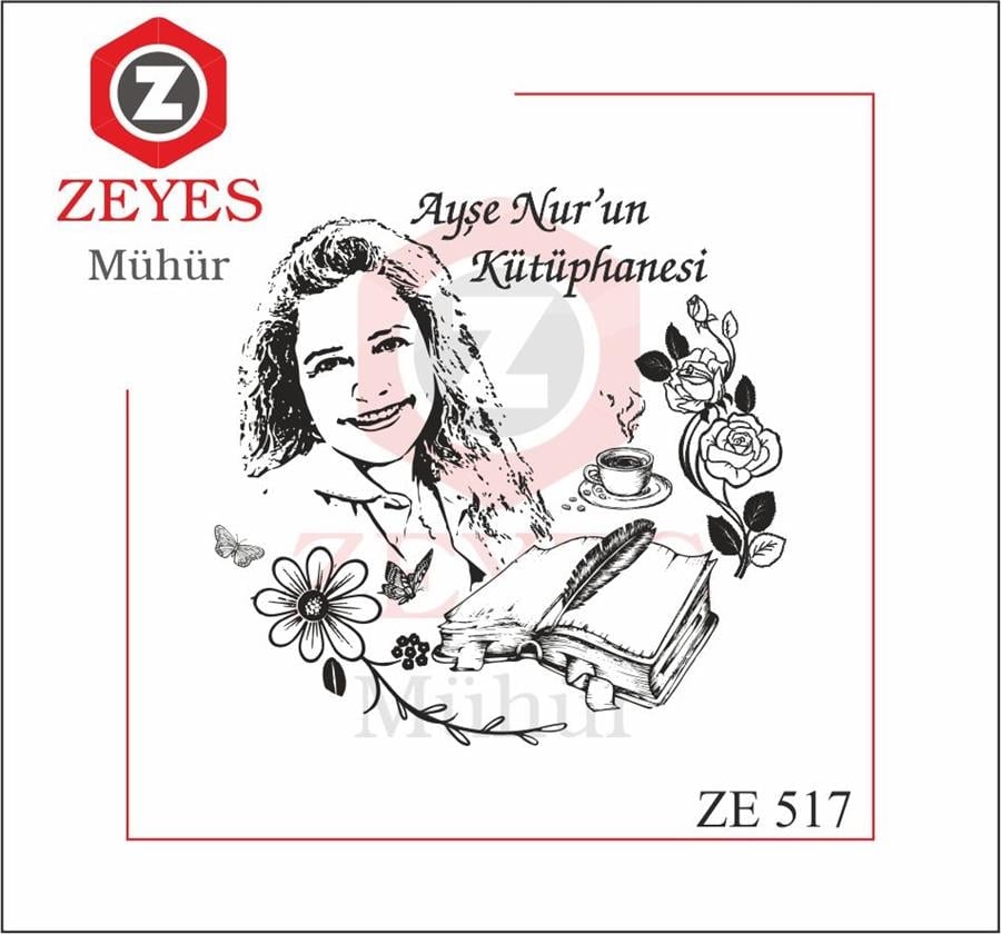 Portre - Çiçekli Kelebekli Kitap Mührü   ZE 517