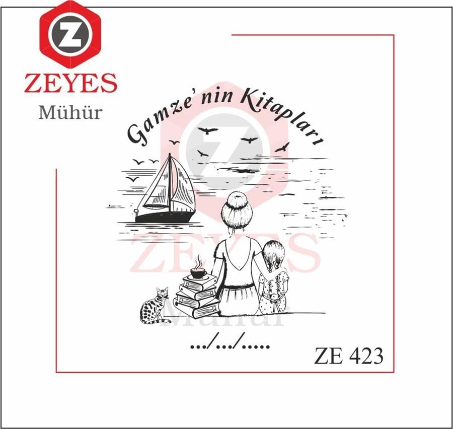 Sahilde Oturan Anne ve Kizi Kitap Mührü   ZE 423