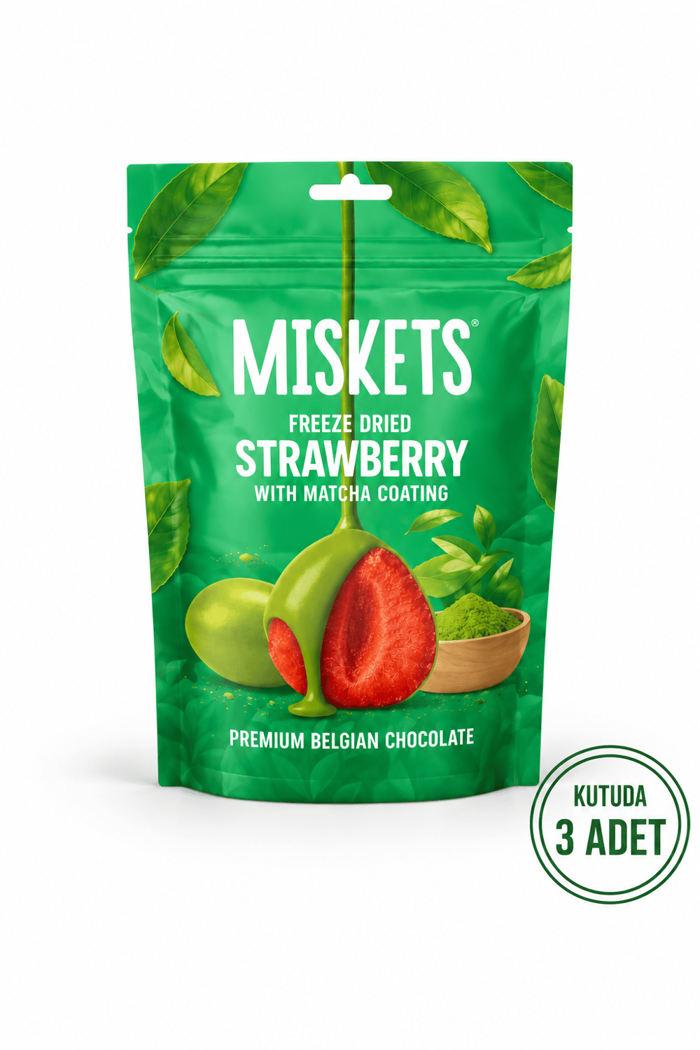 Belçika Çikolatalı Matcha Kaplı Kurutulmuş Çilek  80gr x 3 adet