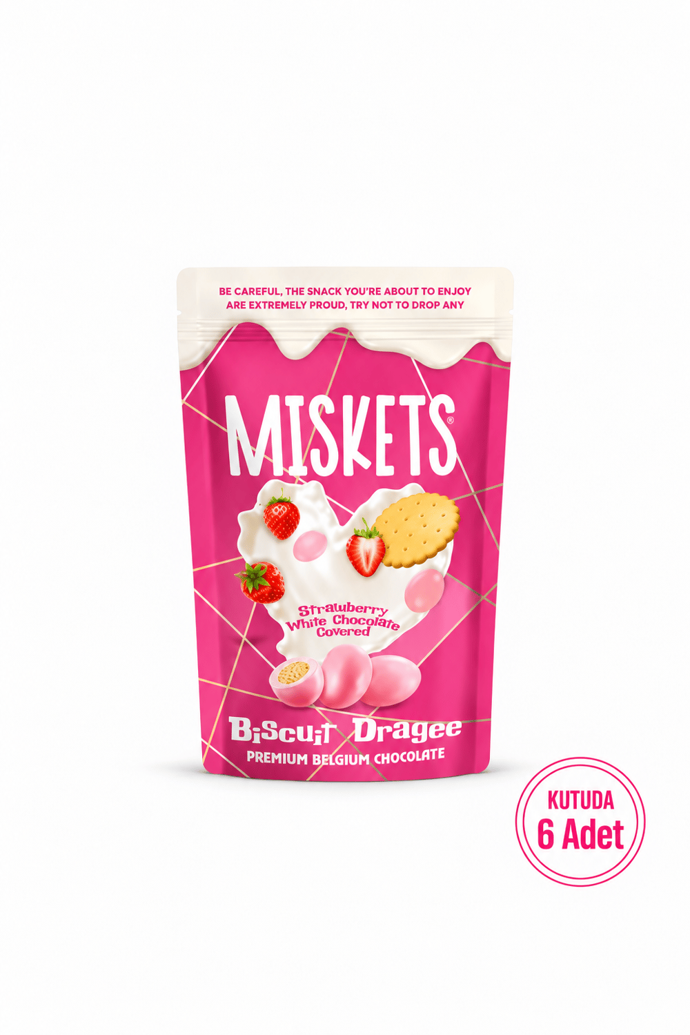 Beyaz Çikolata Kaplamalı Çilek Bisküvi Draje 80 GR x 6 Adet