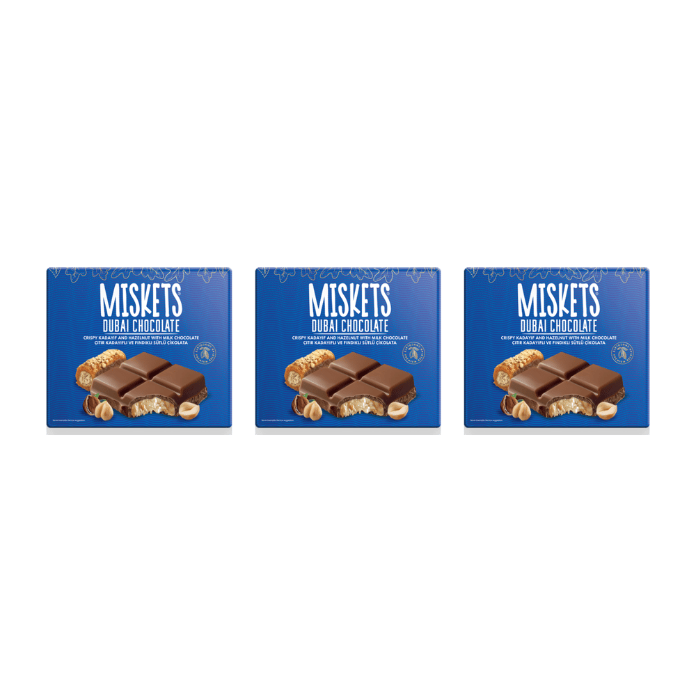 Sütlü Çikolatalı Fındık Dolgulu Dubai Çikolatası 100 gr x 3 Adet