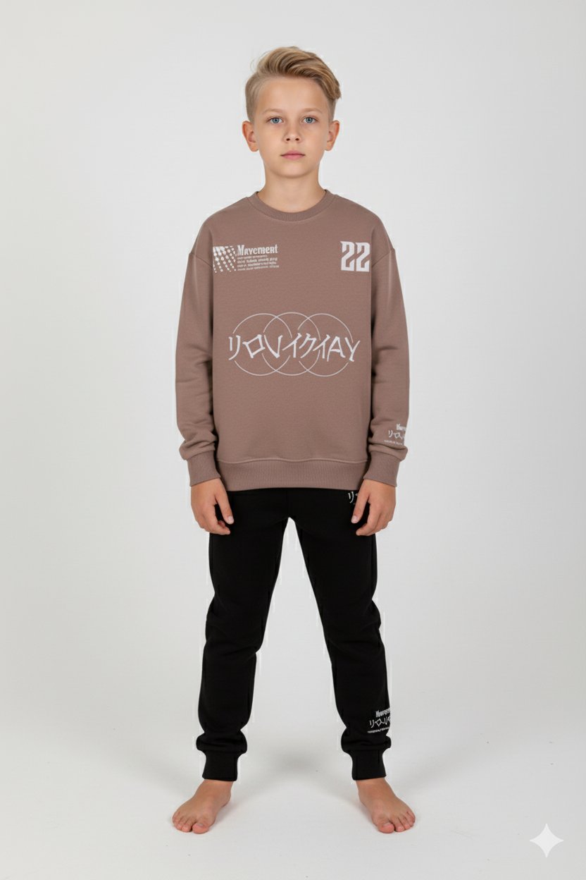 Erkek Çocuk / Genç Unisex Baskılı Oversize Sweatshirt Takımı