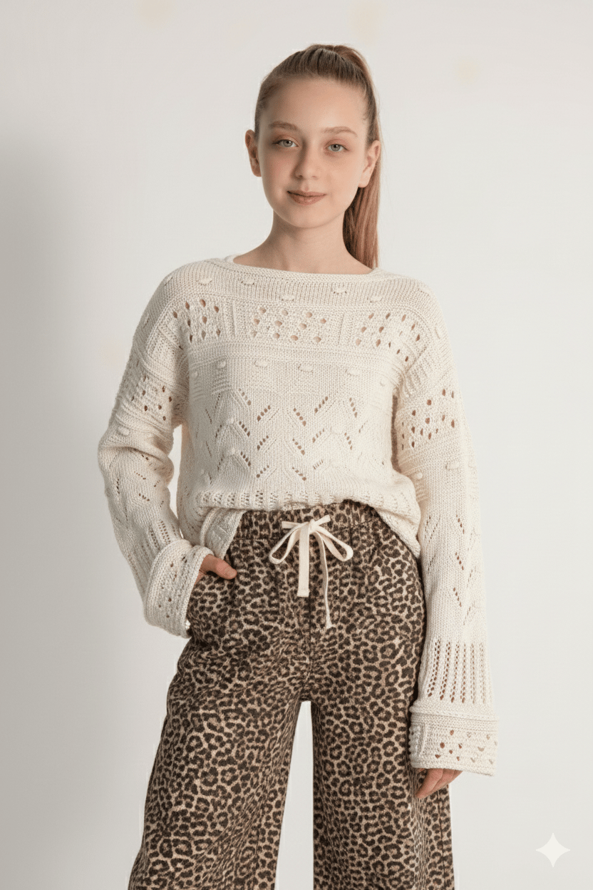 Genç Kız Lacivert Baskılı Unique Sweatshirt 9-14 Yaş | Crop Kesim