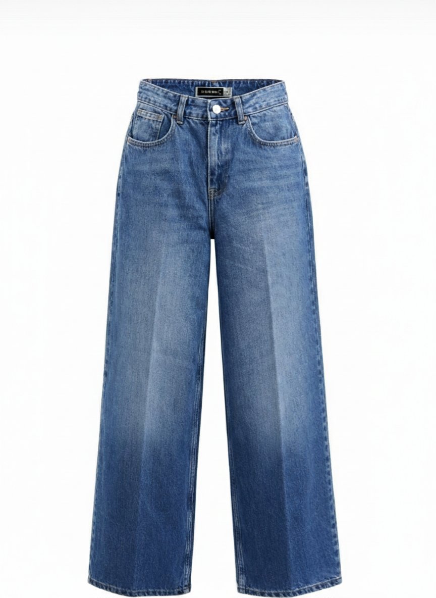 Kadın Extra Wide  Leg Mavi Jean Pantolon 