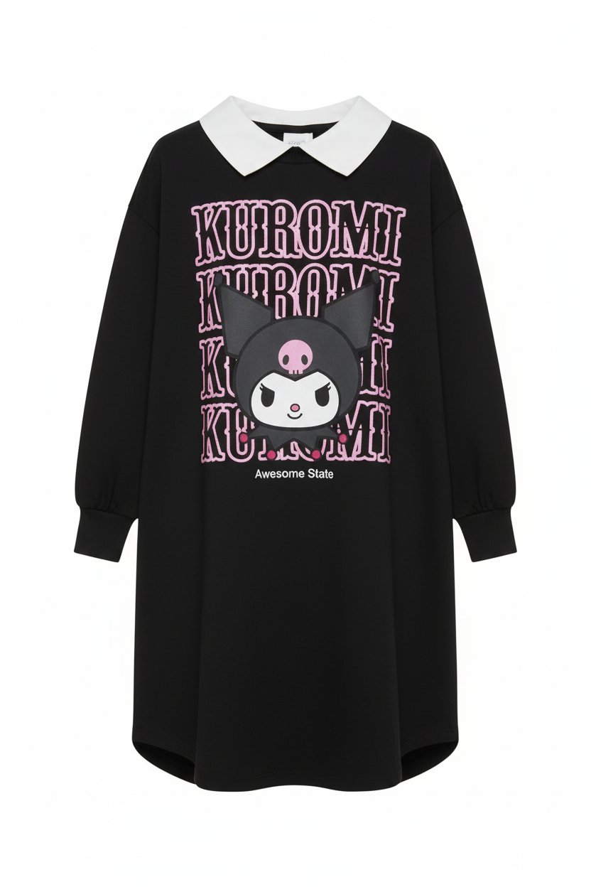 Kız Çocuk Kuromi Sanrio Bebek Yaka Elbise