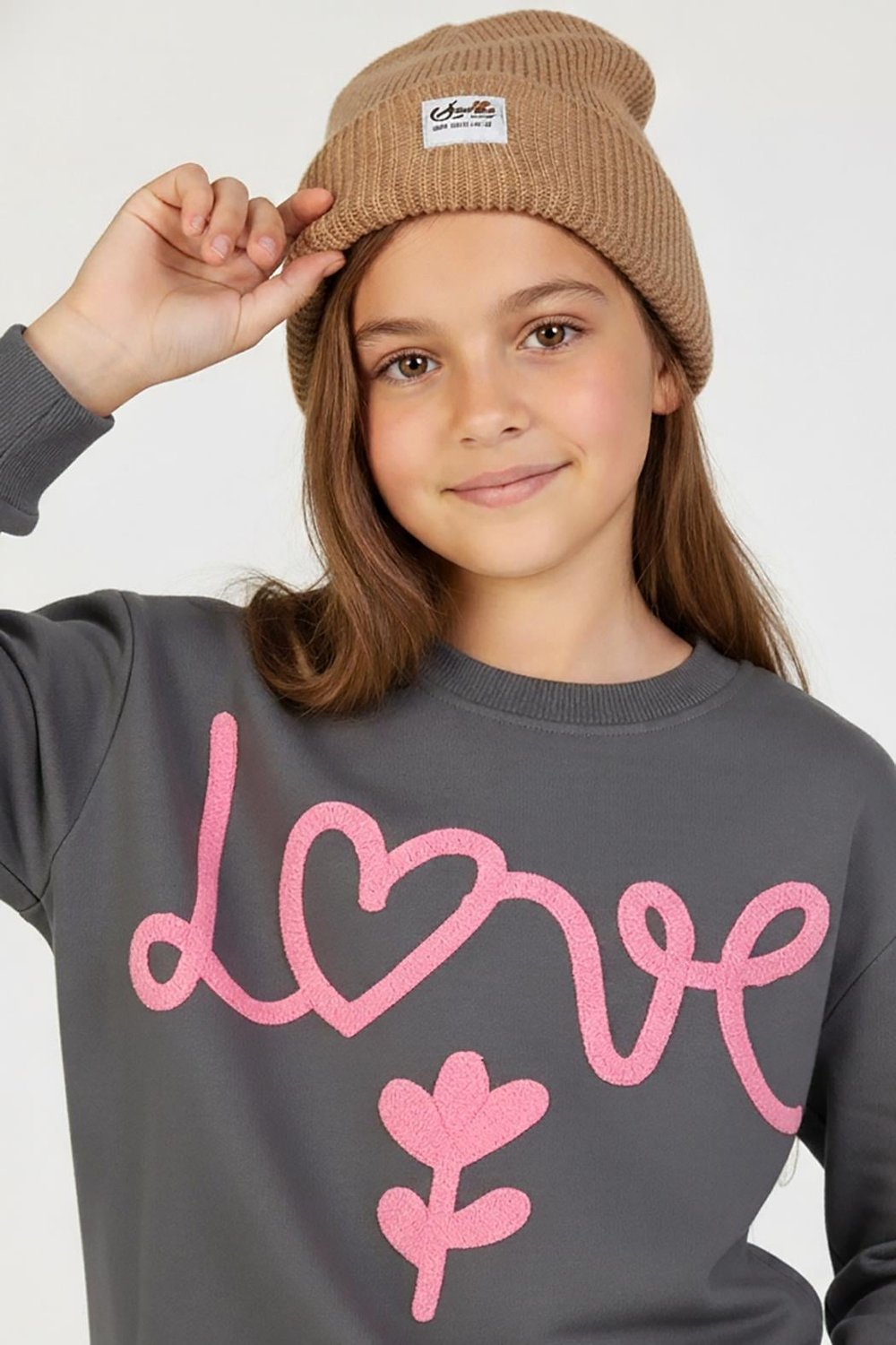 Kız Nakışlı Sweatshirt - Füme (4-9 Yaş)