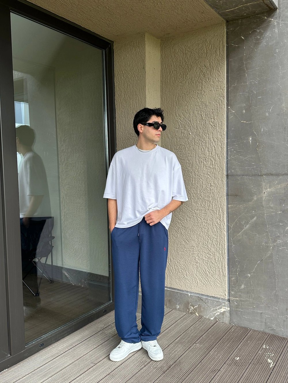 2 İPLİK KUMAŞ BAGGY KALIP PAÇA LASTİKLİ PLO EŞOFMAN ALTI LACİVERT