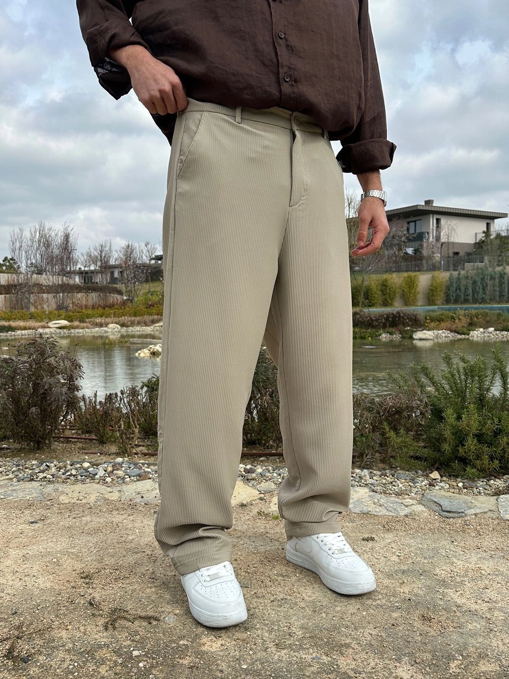 BAGGY KALIP FİTİLLİ DS PANTOLON SU YEŞİLİ