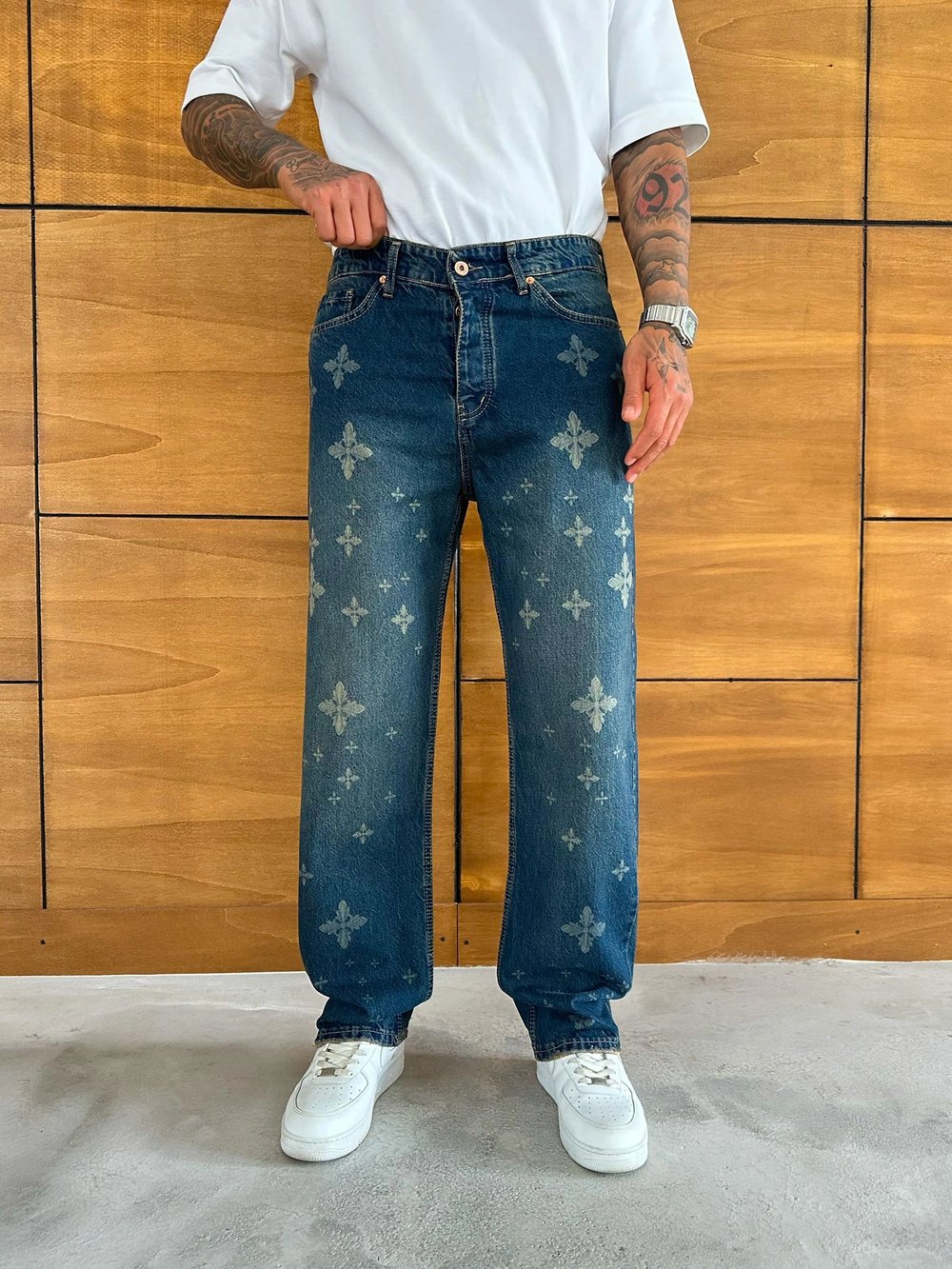 BAGGY KALIP MOTİFLİ TASARIM JEAN MAVİ