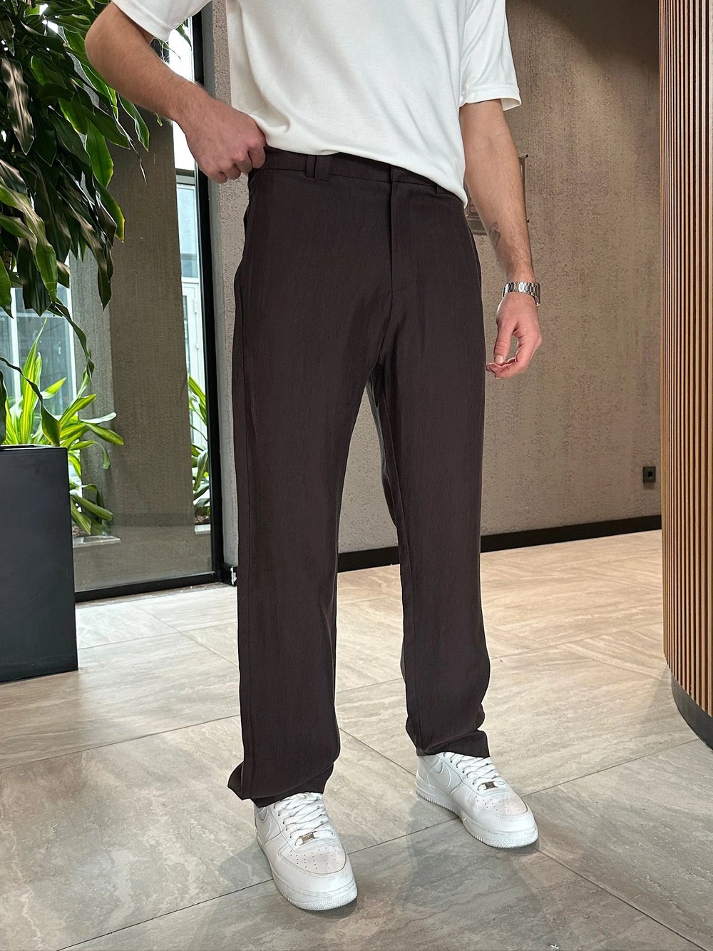 BAGGY KALIP TENSEL KUMAŞ DS PANTOLON KAHVE