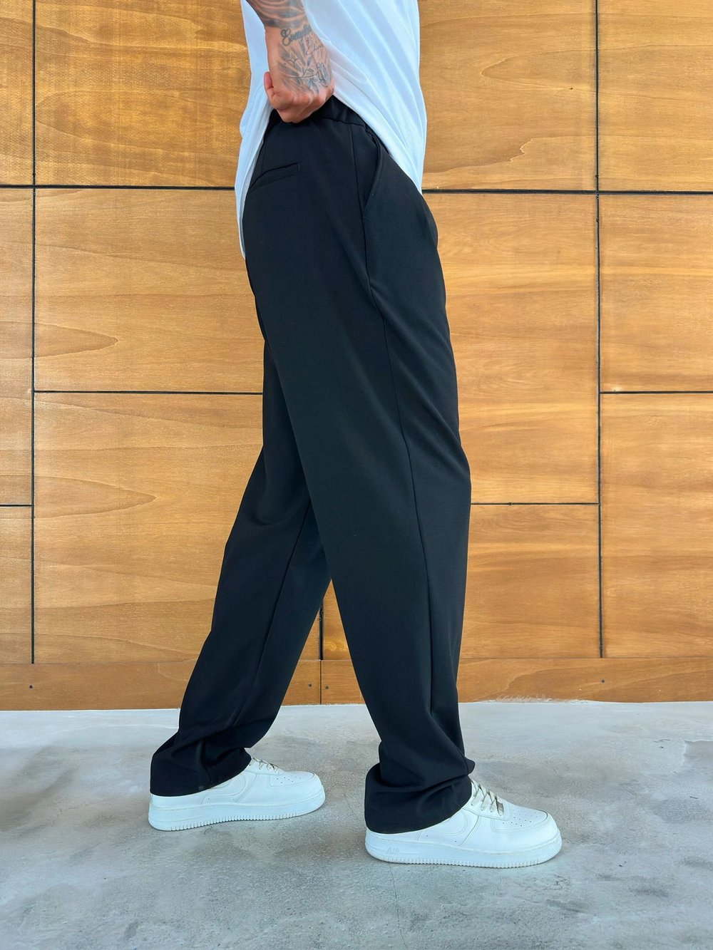 BAGGY KALIP WELL PİLELİ PANTOLON SİYAH