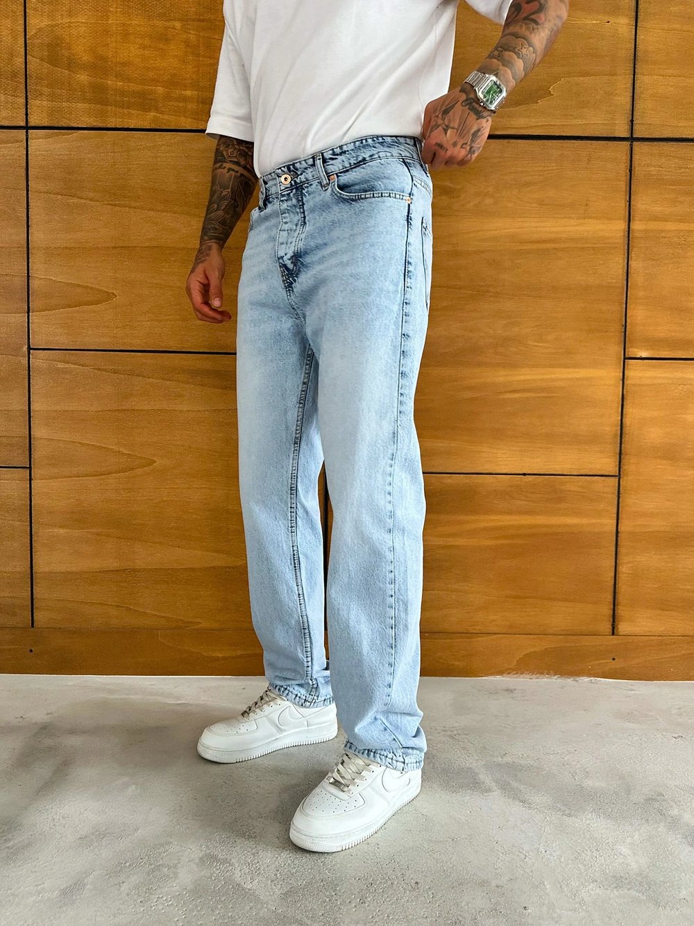 BAGGY KALIP YIKAMALI JEAN BUZ MAVİSİ