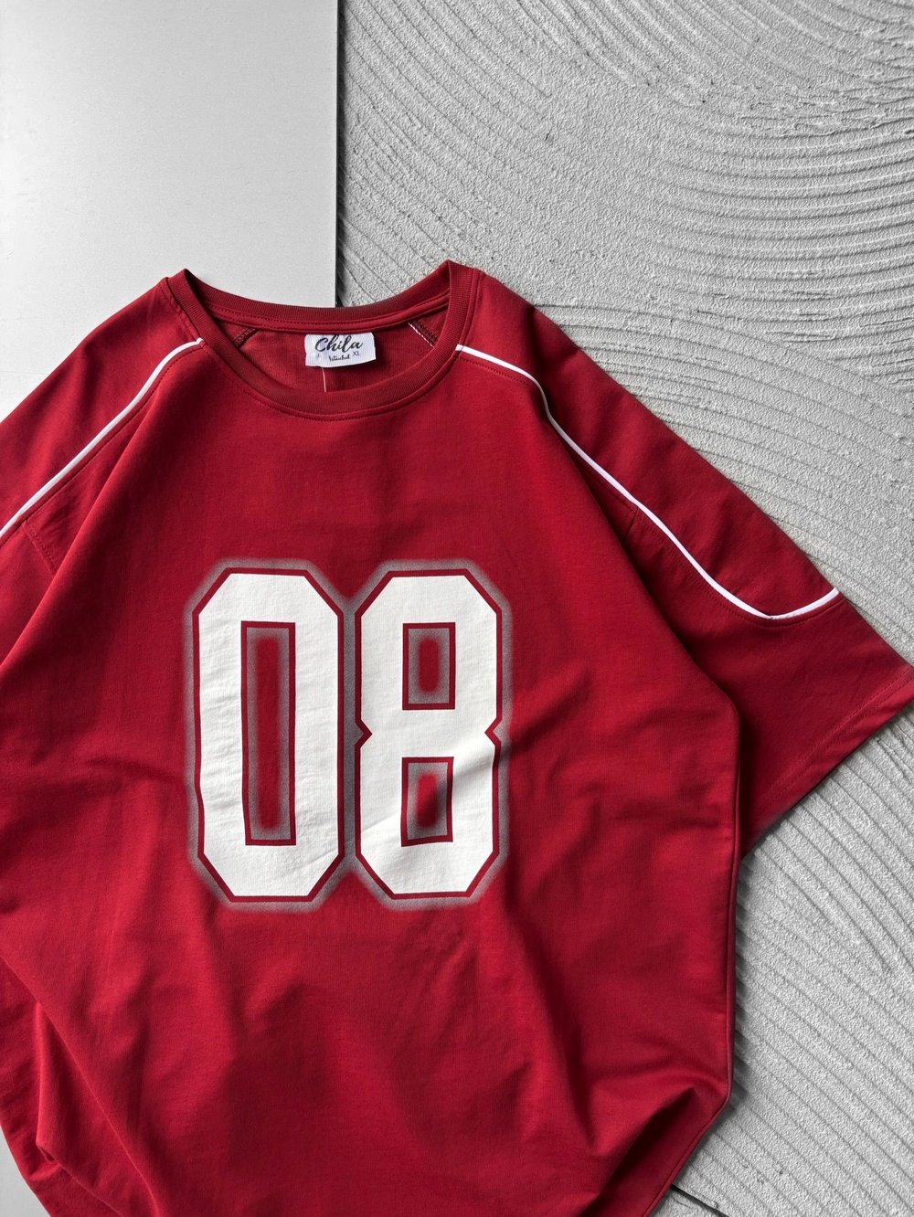 BISIKLET YAKA 08 BASKI OVERSIZE TSHIRT KIRMIZI