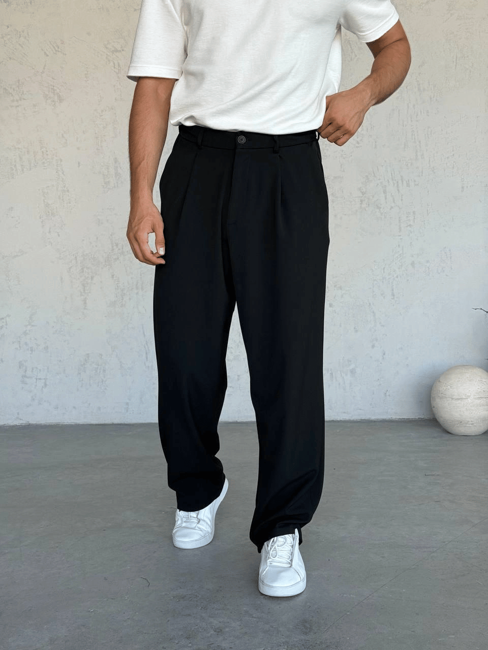 EXTRA BAGGY KALIP DS PİLELİ KUMAŞ PANTOLON SİYAH