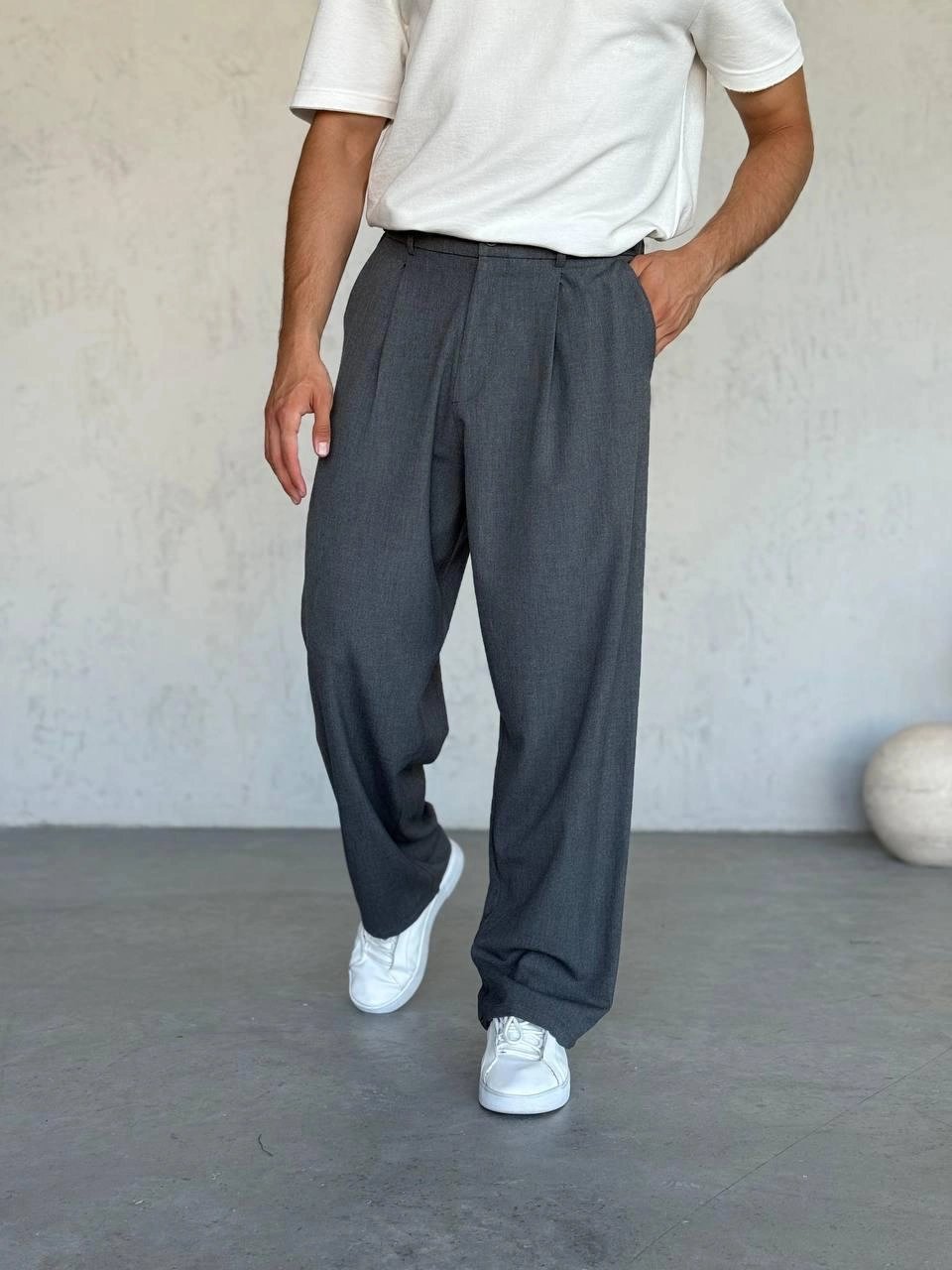 EXTRA BAGGY KALIP DS PİLELİ KUMAŞ PANTOLON GRİ