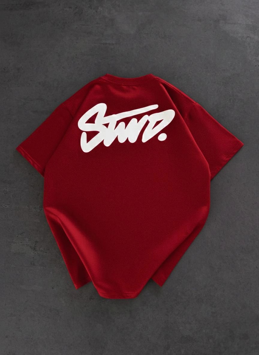 STW SIRT BASKI BİSİKLET YAKA OVERSİZE TSHİRT KIRMIZI