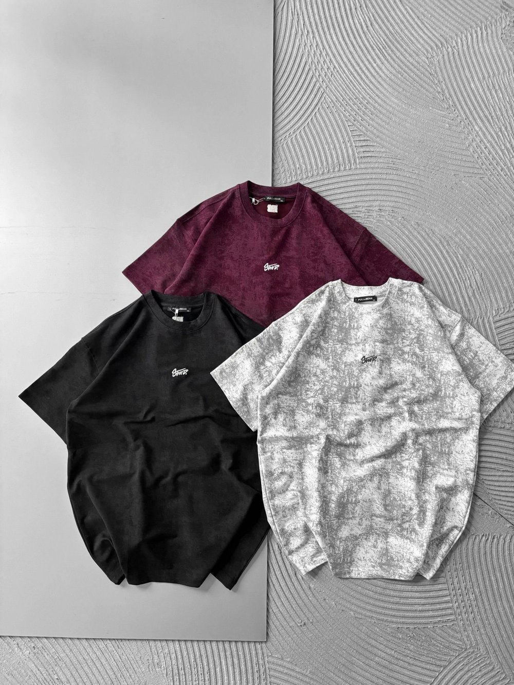 YIKAMALI KUMAŞ STW NAKIŞLI OVERSİZE TSHİRT BORDO