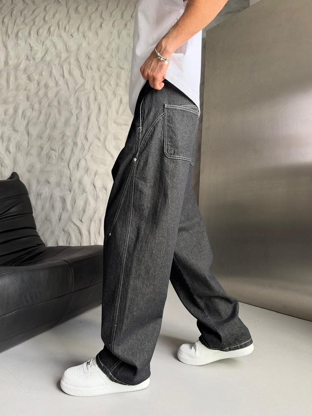 ÖZEL TASARIM DİKİŞ DETAY ULTRA BAGGY PANTOLON SİYAH