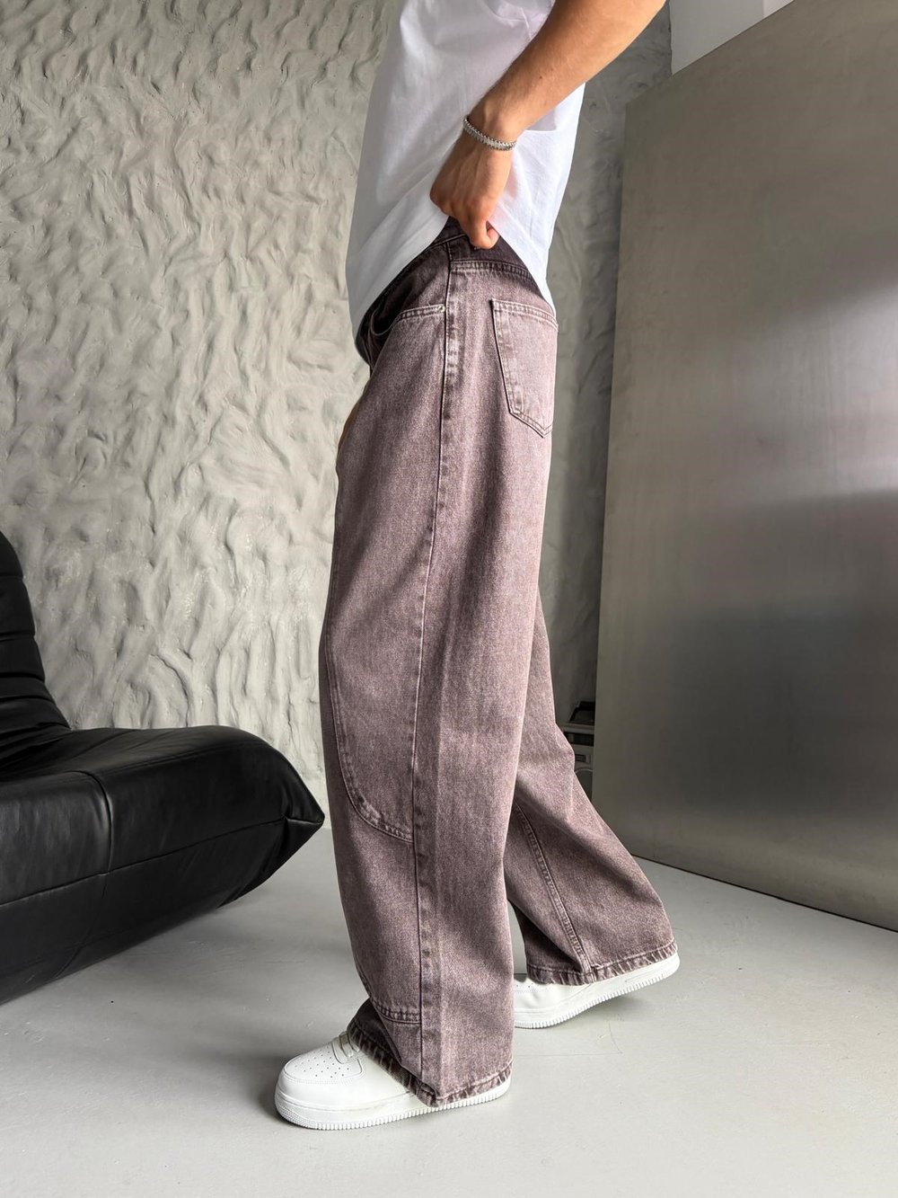 SÜPER BAGGY PARÇA ŞERİTLİ KOT PANTOLON KAHVE