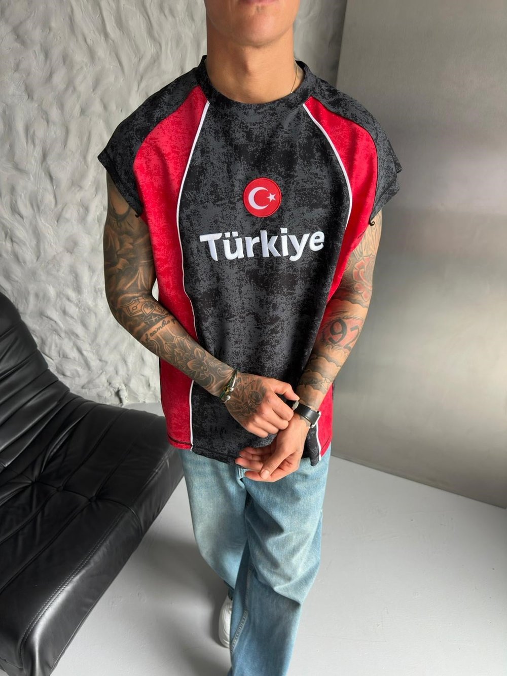 TR PARÇALI YIKAMALI NAKIŞ ATLET SİYAH