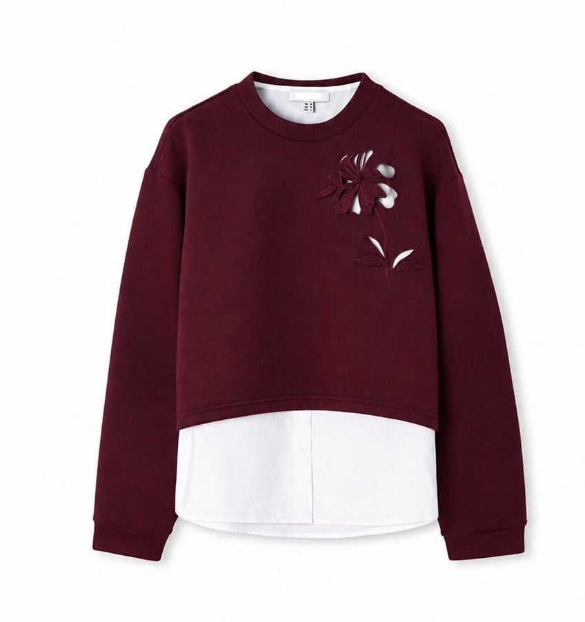 Çift parça görünüm Bordo sweatshirt