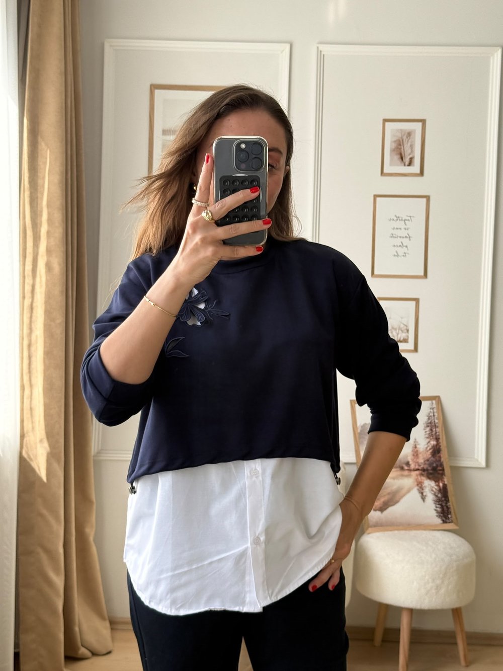 Çift parça görünüm Lacivert sweatshirt