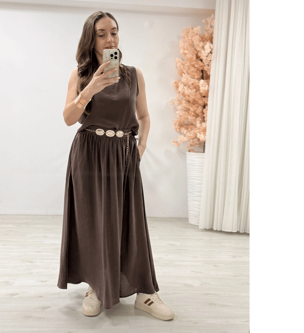 İthal Modal Kumaş Etek Crop Takım Mürdüm