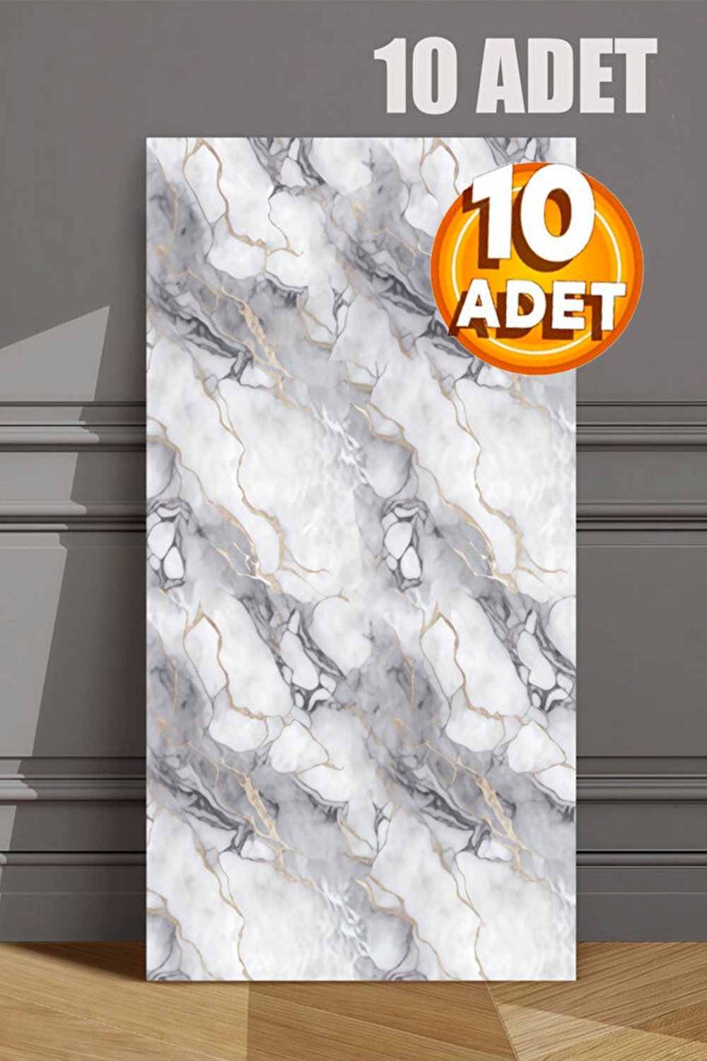 10 Adet, 30x60 Cm Açık Gri Damar Mermer Desenli Kendinden Yapışkanlı Mutfak Banyo Wc Kaplama Pvc Panel