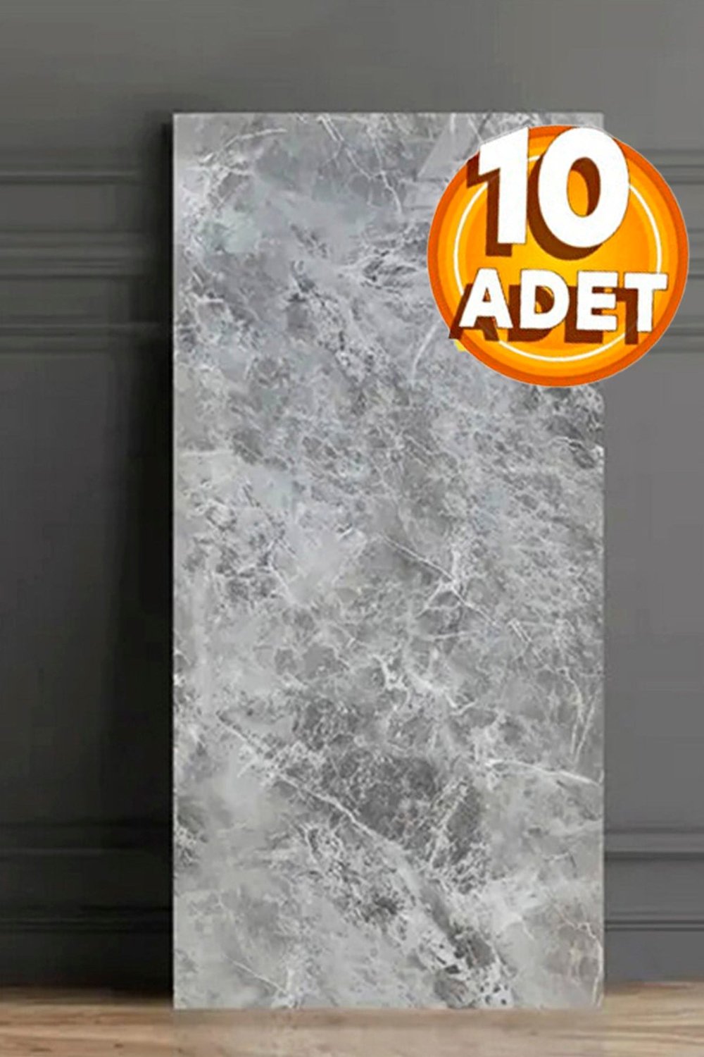 10 Adet, 30x60 cm Açık Gri Mermer Desen Yapışkanlı Karavan Prefabrik Banyo Wc Duvar Kaplama Paneli-S14