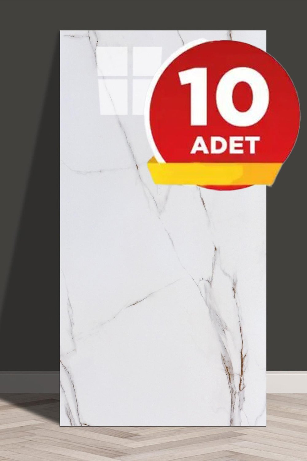 10 Adet, Yeni, Beyaz, 30x60 Cm Beyaz Krem Mermer Desenli Kendinden Yapışkanlı PVC Duvar Paneli-M012