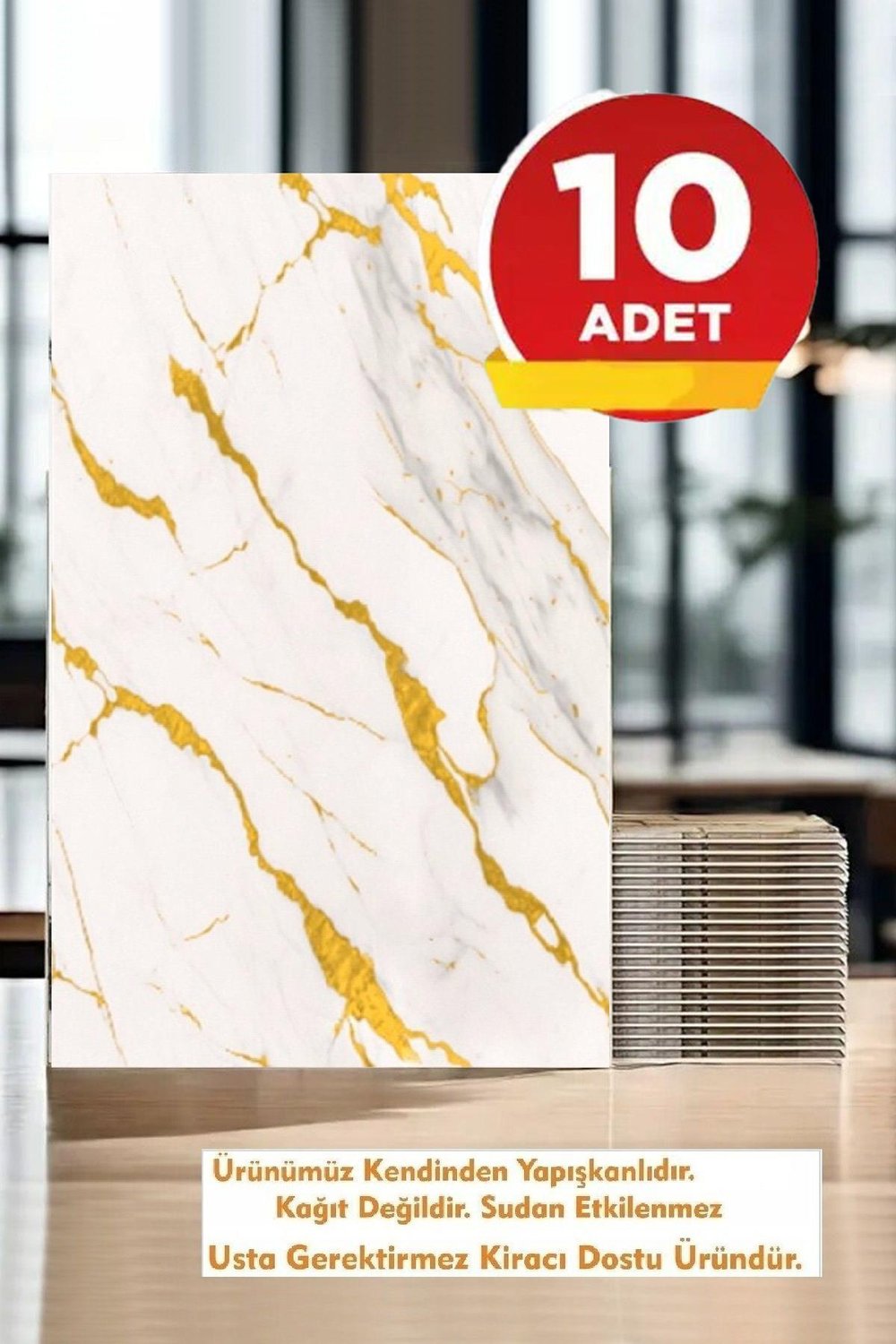 30x60 Cm Gold Damar Mermer Desenli Kendinden Yapışkanlı Mutfak Banyo Wc Kaplama Pvc Panel