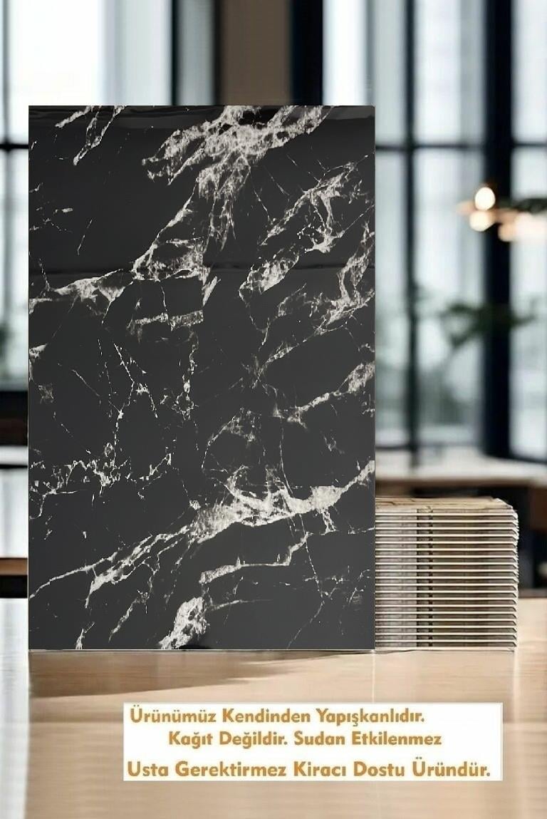30x60 Cm Gri Siyah Mermer Desenli Kendinden Yapışkanlı Mutfak Banyo Wc Kaplama Duvar Paneli MR08