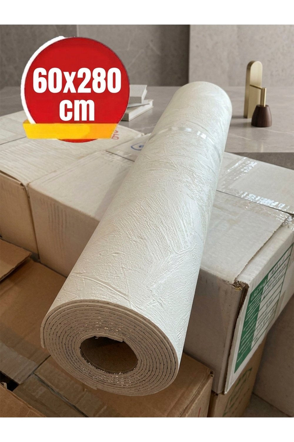 60x280 cm Kabartmalı Dokulu Beyaz Renk Tek Rulo Halinde Ek Yersiz Tek Parça XPE Isı Ses Yalıtım Kendinden Yapışkanlı Kendinden Desenli Dokulu Köpük Duvar Kağıdı-R-5001