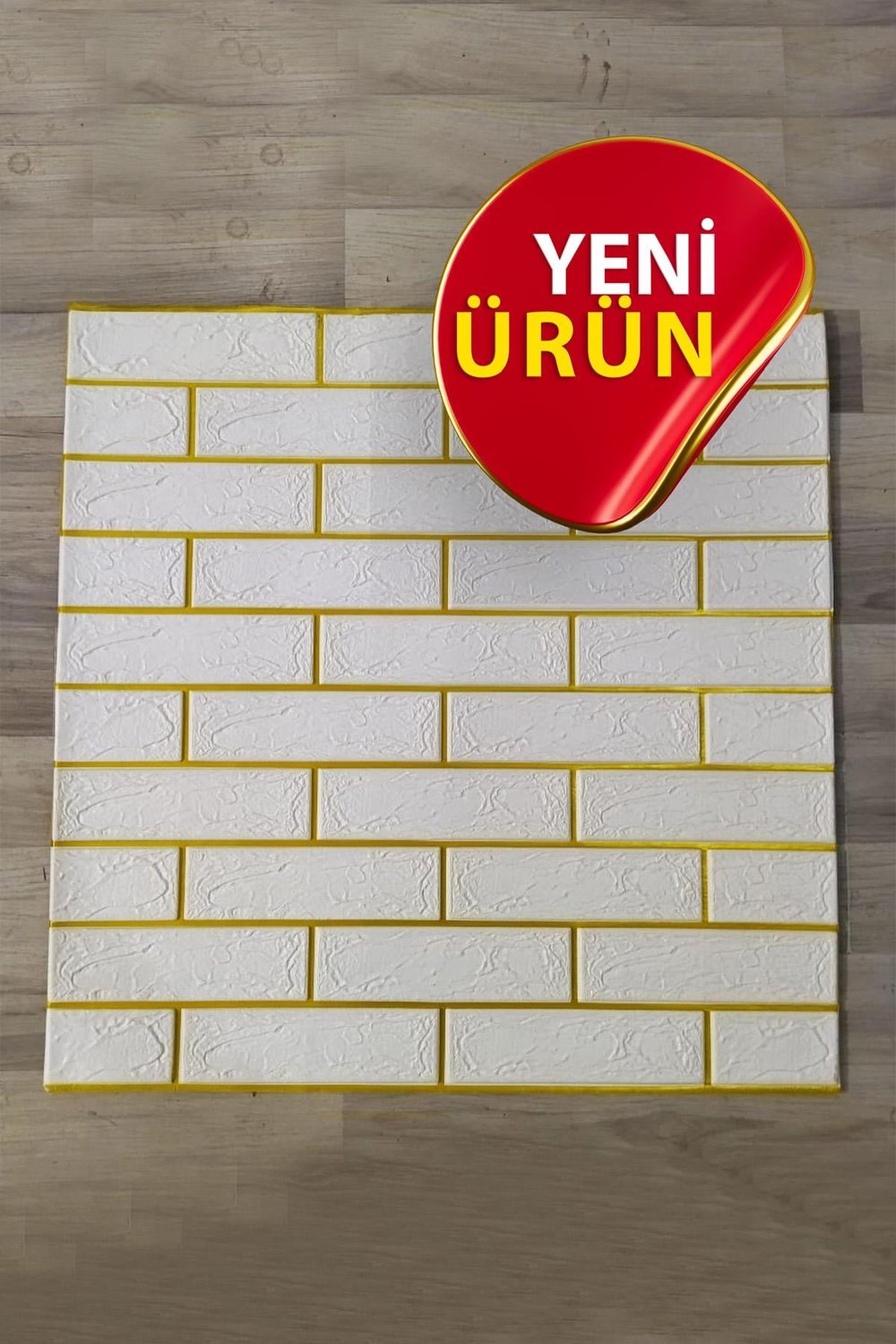 70x70cm 0,50M² Gold Beyaz Dekoratif Kendinden Yapışkanlı Tuğla Kesme Estetik 3d Duvar Paneli Köpük -1211