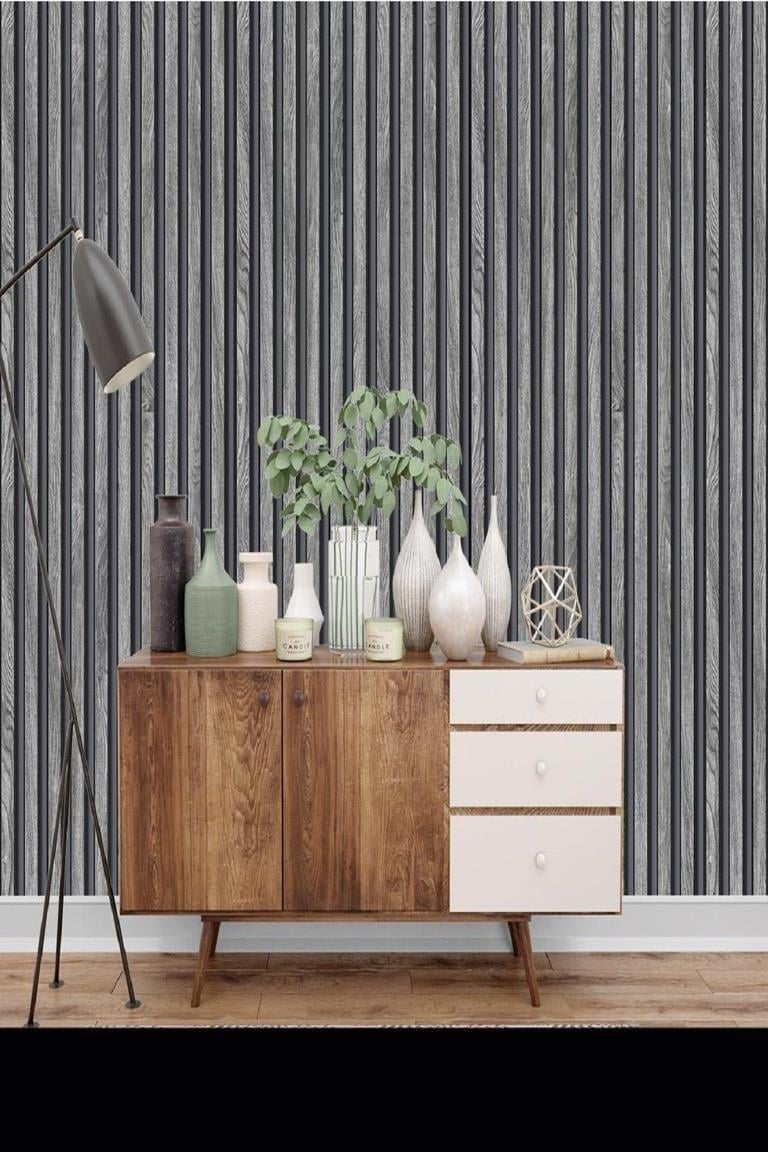 Bien Exclusıve 2690 Lambri Panel Ahşap Duvar Çıtası Desenli Duvar Kağıdı 5,30 M²