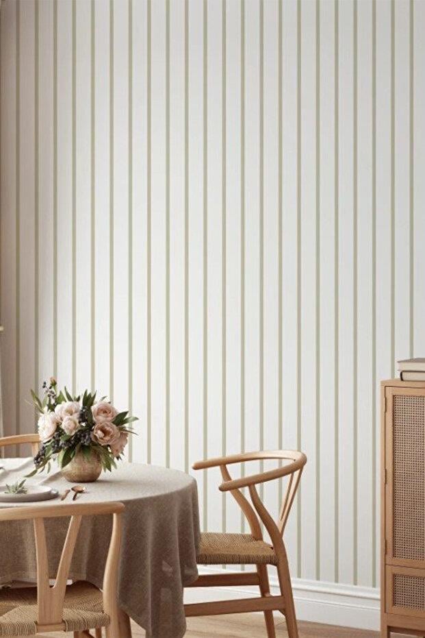 Bien Exclusive 5359 Sade Kombin Soft Bej Gold Şerit Çizgili Premium Duvar Kağıdı 5,30 M²