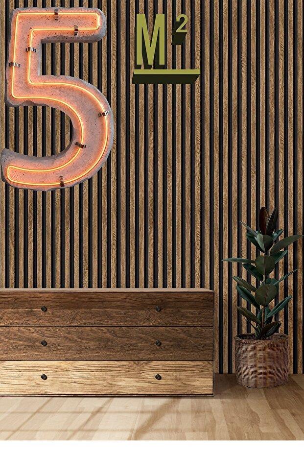 Exclusıve 2689 Lambri Panel Ahşap Duvar Çıtası Desenli Premium Duvar Kağıdı 5,30 M²