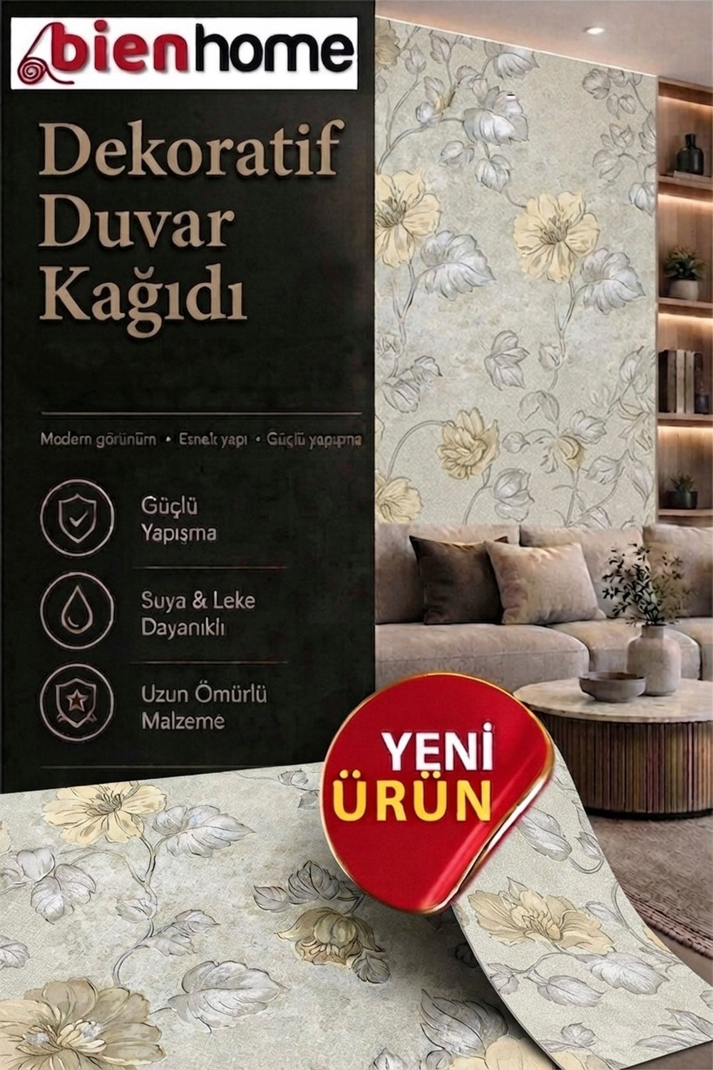 Zümrüt Exclusıve 5630 Geniş Çiçek Desen Duvar Kağıdı (5,33 M²)