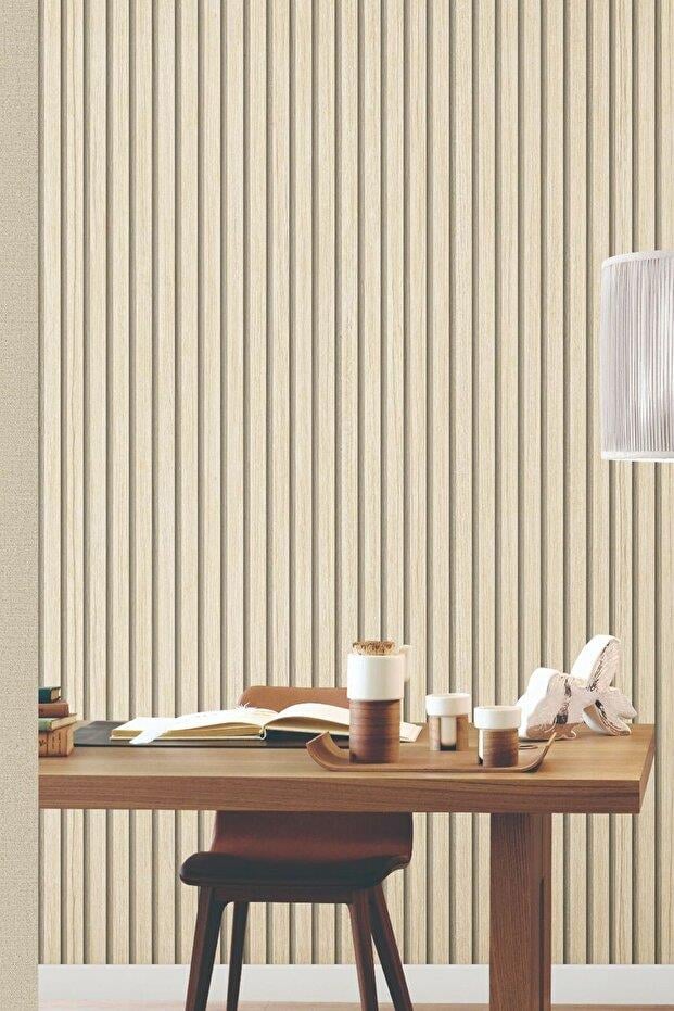 Zümrüt Exclusive 7640 Lambri Panel Açık Meşe Ahşap Duvar Çıtası Desenli Duvar Kağıdı 5,30 M²