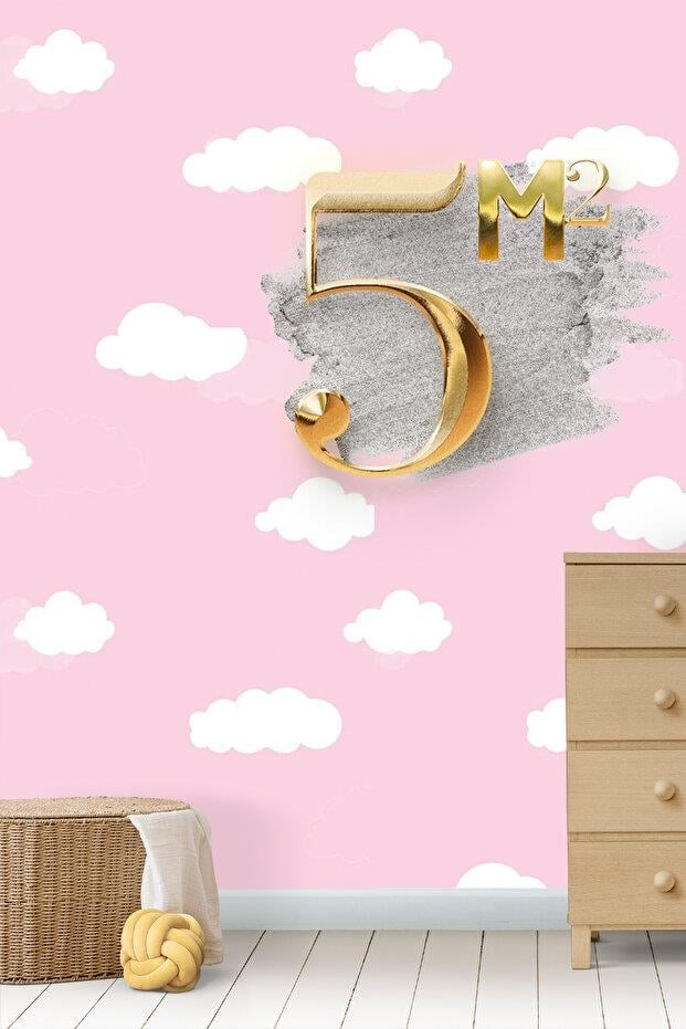 Zümrüt Kids 405-3 Pembe Bulut Desenli Çocuk Duvar Kağıdı 5,33 M²