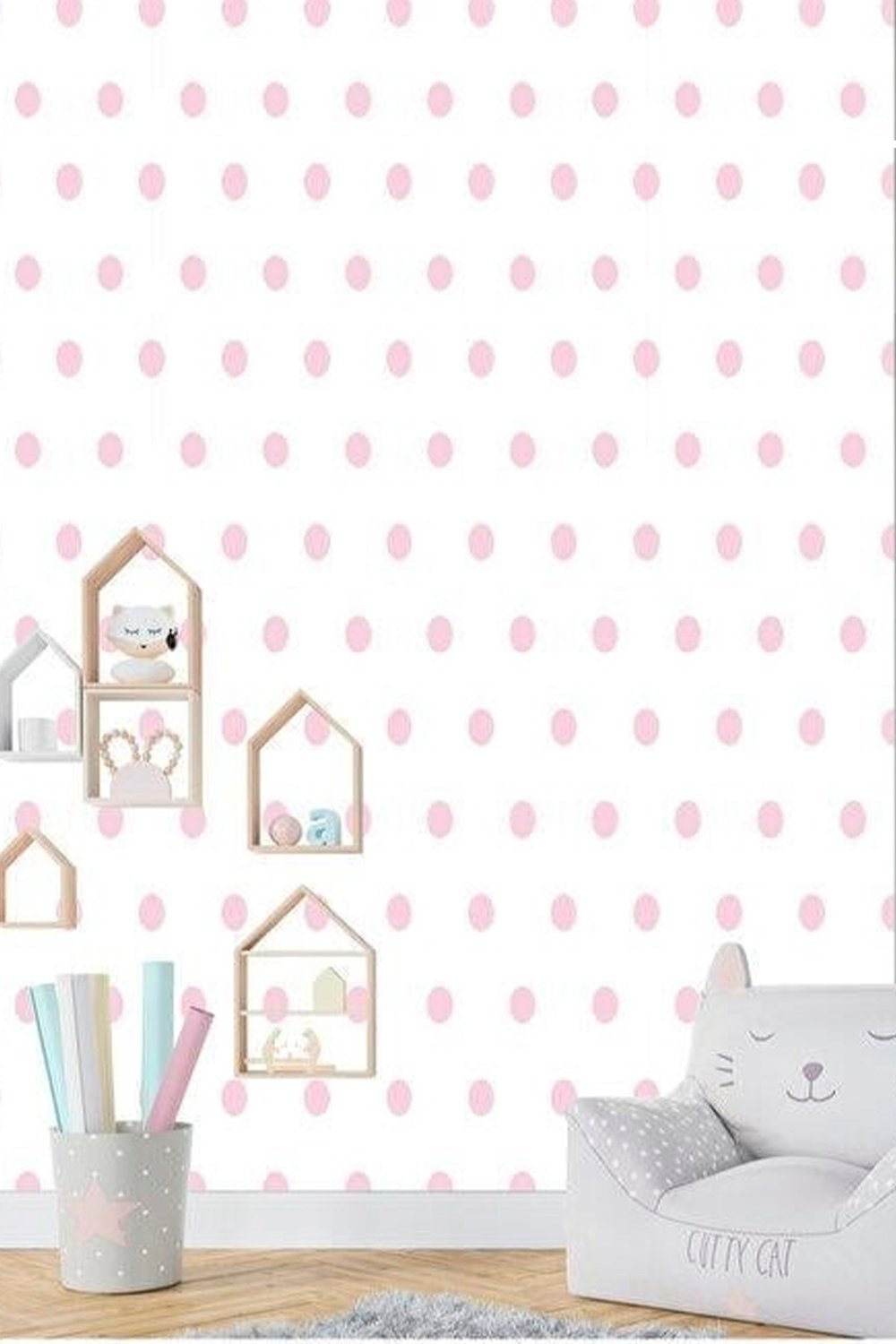 Zümrüt Kids 407-3 Pembe Puantiye Desenli Çocuk Duvar Kağıdı 5,33 M²