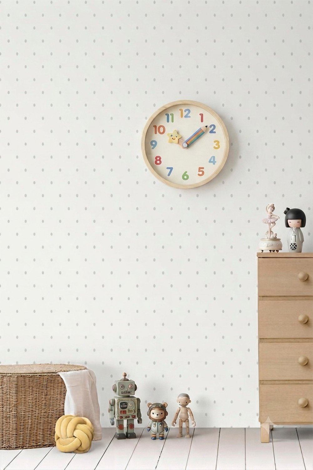 Zümrüt Kids 418-1 Gri Nokta Desenli Çocuk Duvar Kağıdı 5,33 M²