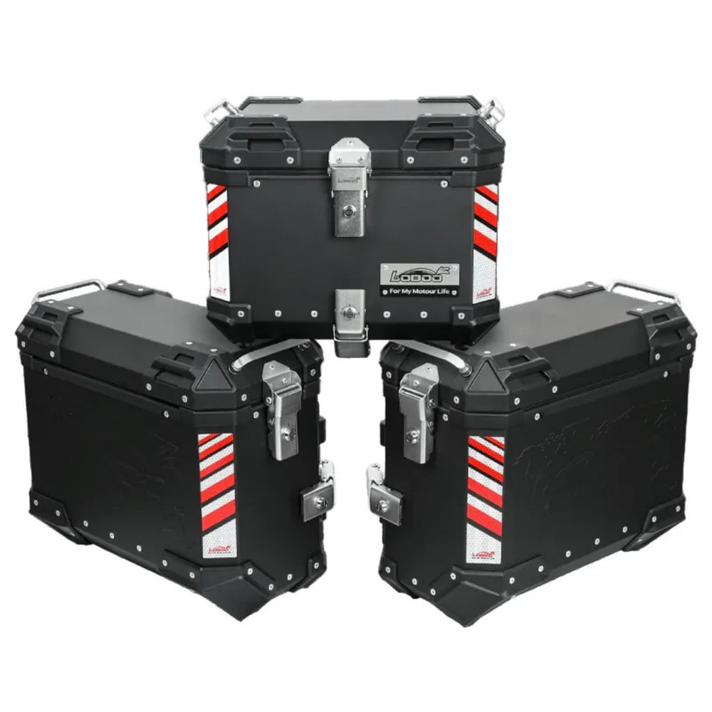 LOBOO 3'lü Alüminyum Alaşım Motosiklet Siyah Çanta Seti (45L+45L+45L) 