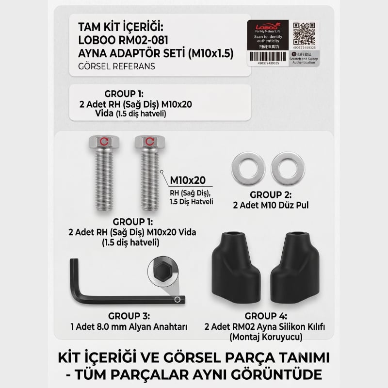LOBOO Motosiklet Dikiz Aynası Adaptör Kiti 