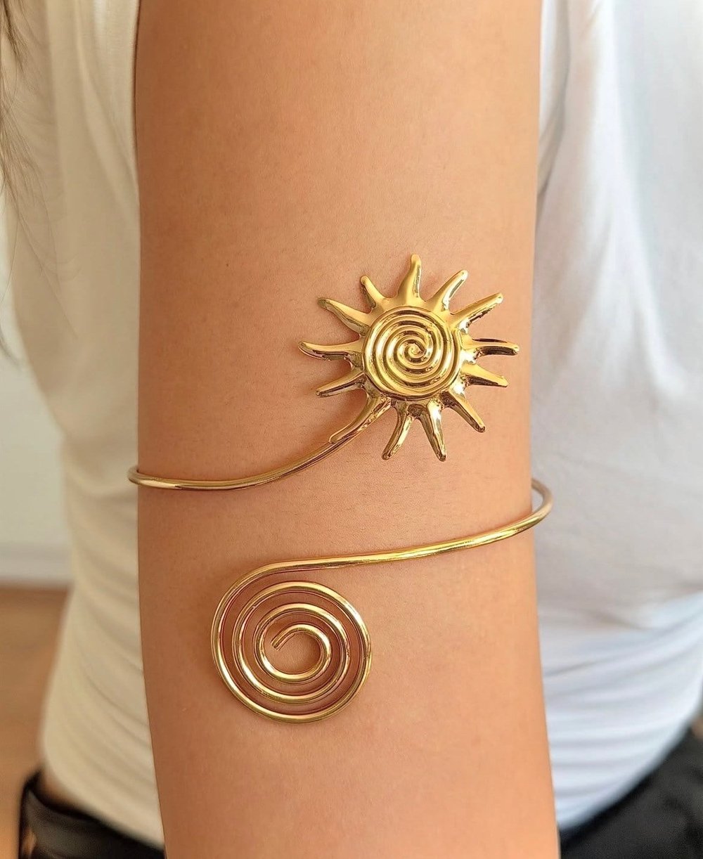 Güneş Spiral Tasarım Altın Renk Üst Kol Manşet Bileklik