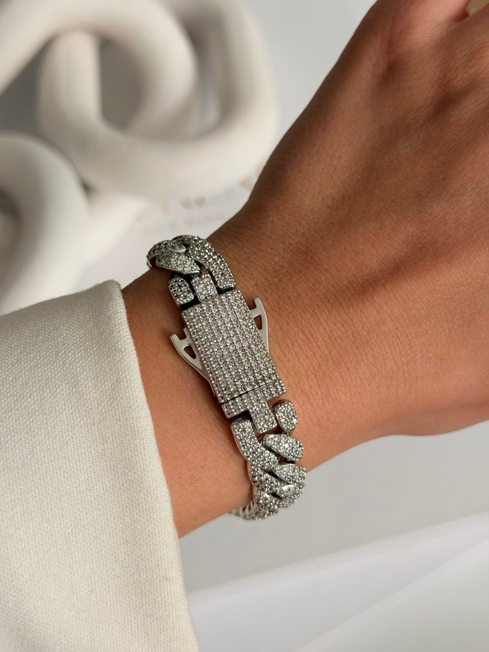 Liora Iced Cuban Silver Zirkon Bileklik
