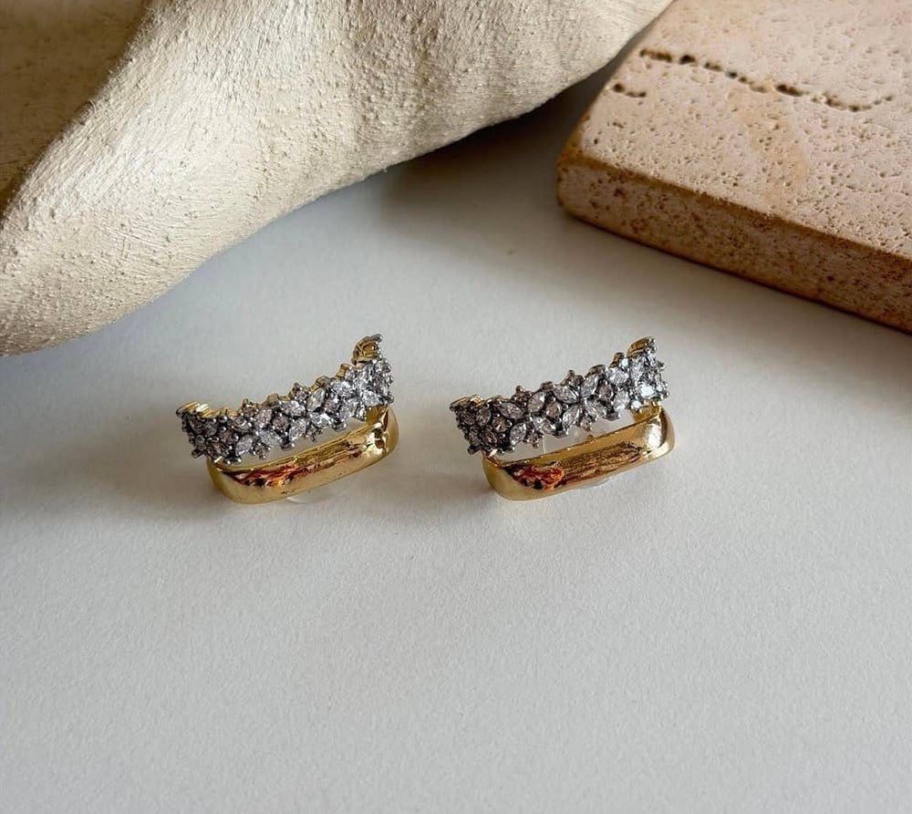 Luna Zirkon Taşlı Gold Küpe